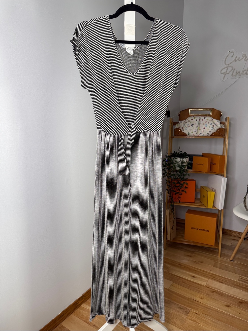 Striped Black & White Wide-Leg Jumpsuit